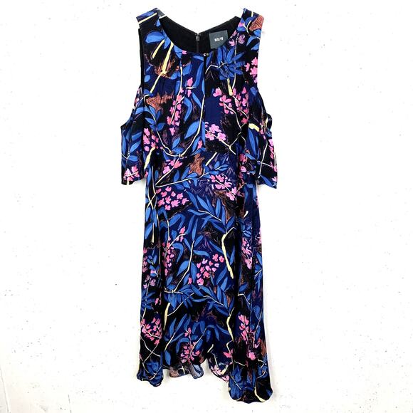 Anthropologie Maeve Womens Elia Dress Open Shoulder Floral Print Blue Pink 6 - Picture 4 of 15